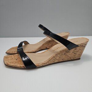 Stuart Weitzman Black Patent Leather Wedge Sandals